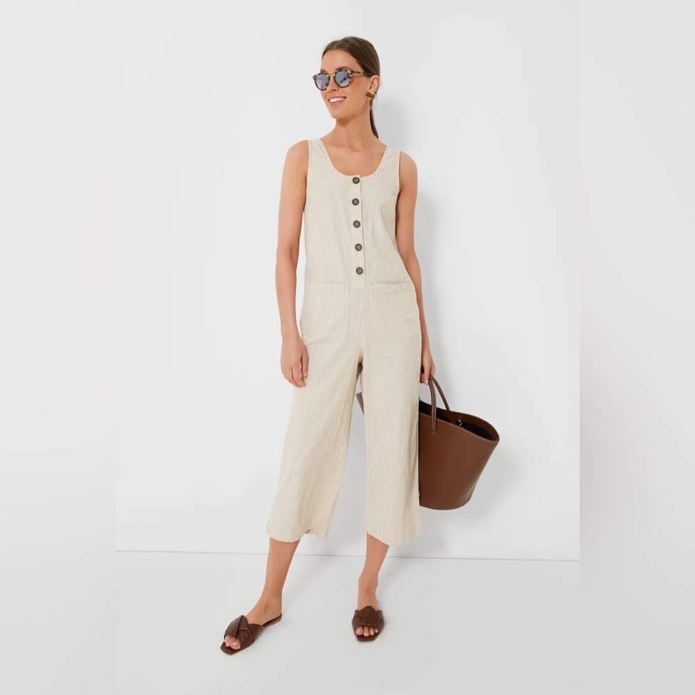 Marine Layer Beige and White Striped hemp beach jumper